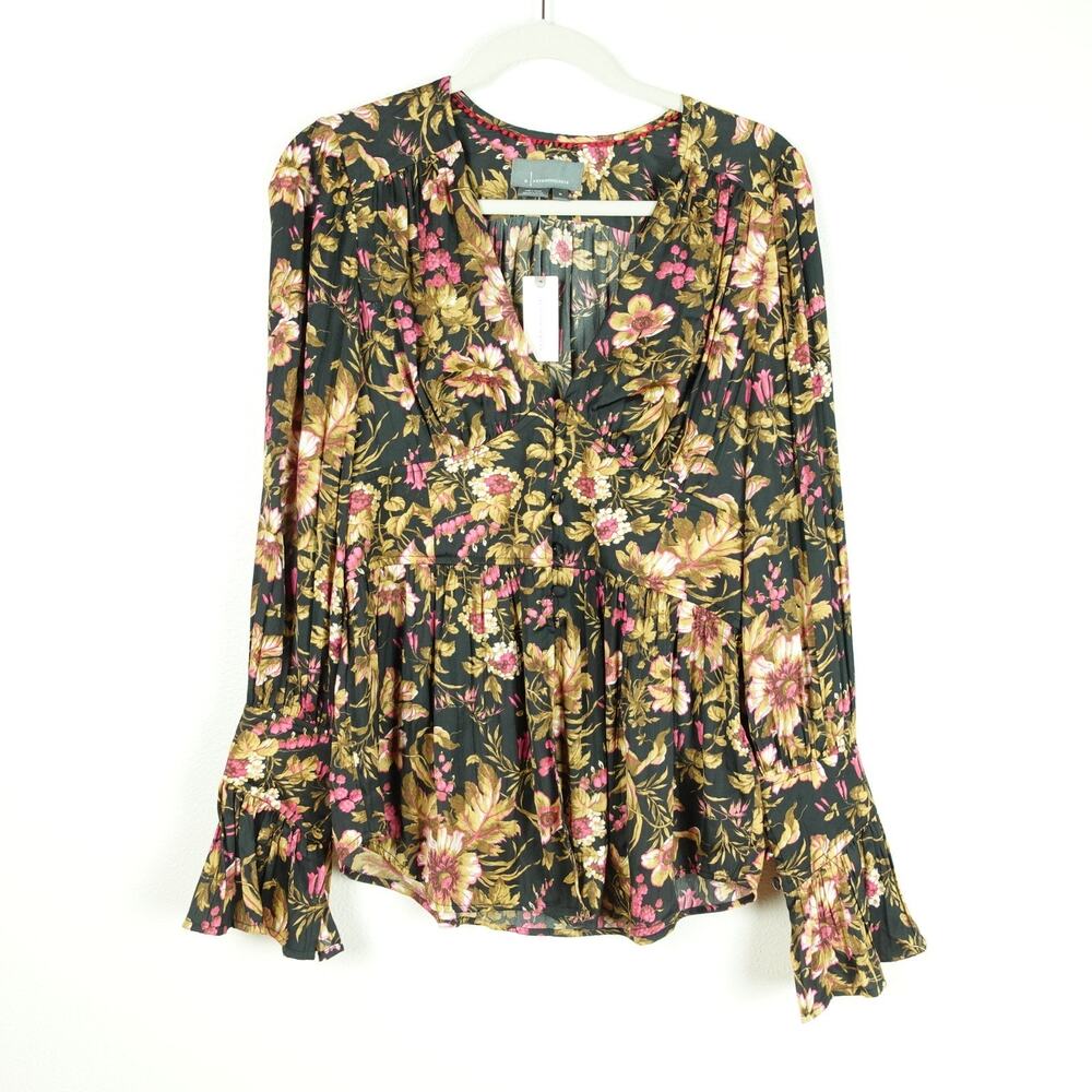 Anthropologie Tunic Blouse Womens SZ M Deep V Neck Boho Cottagecore Festival NWT